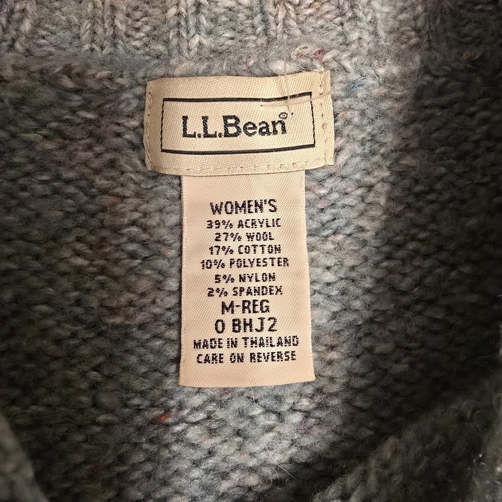 L.L. Bean Blue Confetti Tweed Cable Knit Cardigan Sweater Size M - Picture 4 of 13